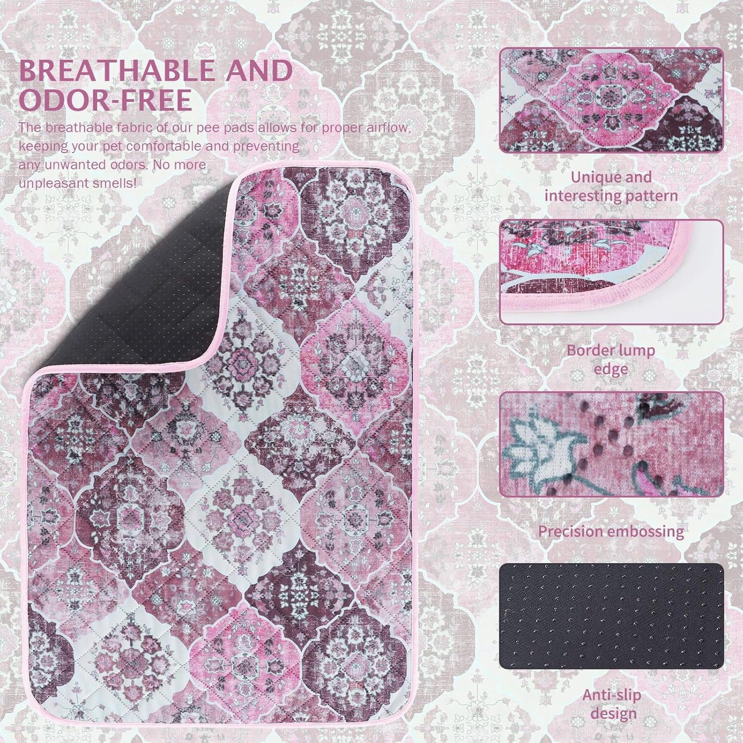 IEUUMLER Washable Pee Pads for Dogs, 2 Pack Reusable Pee Pads for Dogs Non-Slip Grip, Super Absorbent Waterproof Puppy Pads for Potty Training, Playpen, Crate, Whelping Box EU011 Pink, 41x41