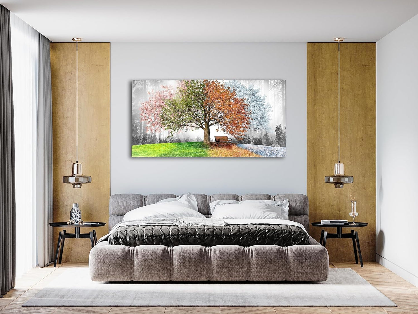 Canvas Prints Wall Art Decor Large Four Seasons Tree Picture 1 Panel Spring Summer Autumn Winter Tree Painting Artwork for Dining Room Kitchen Home Decor Stretched and Framed Ready to Hang