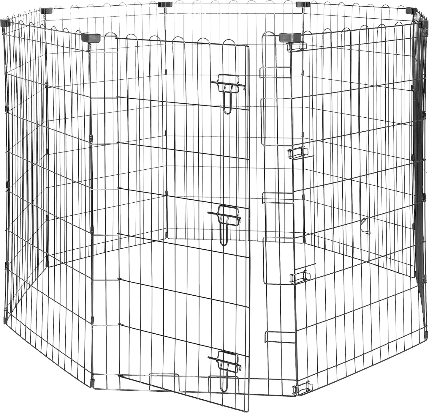 Amazon Basics Foldable Octagonal Metal Exercise Dog Playpen - Indoor/Outdoor, Single Door, Large (8 Panels, 24 x 42), Easy to assemble and store, 42" - Large, Black