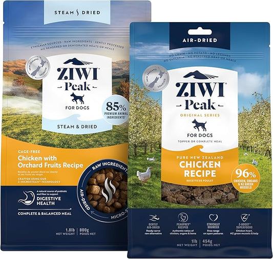 ZIWI Peak Dog Food Bundle - Steam & Dried Chicken With Fruits (28.8oz) + Air-Dried Chicken (16oz)