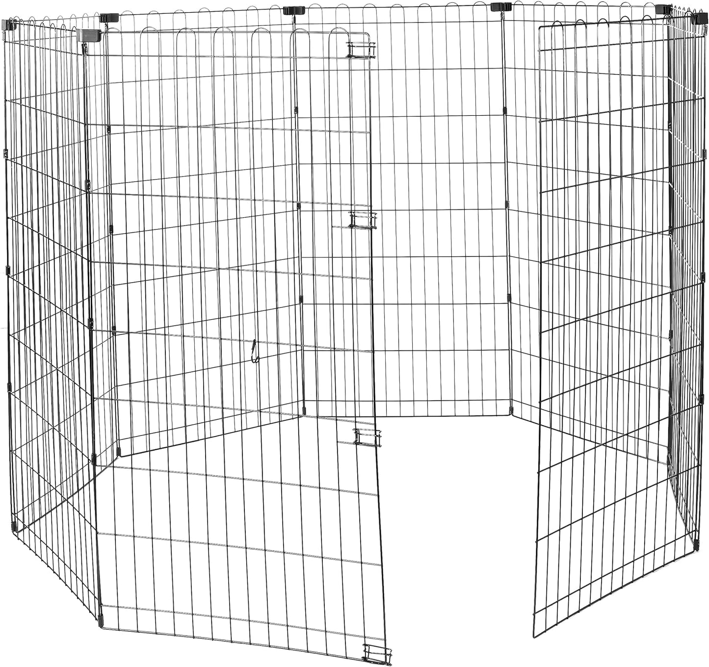 Amazon Basics Foldable Octagonal Metal Exercise Dog Playpen - Indoor/Outdoor, No Door, Extra Large (8 Panels, 24 x 48), Easy to assemble, store, and customize, 48" - X-Large, Black