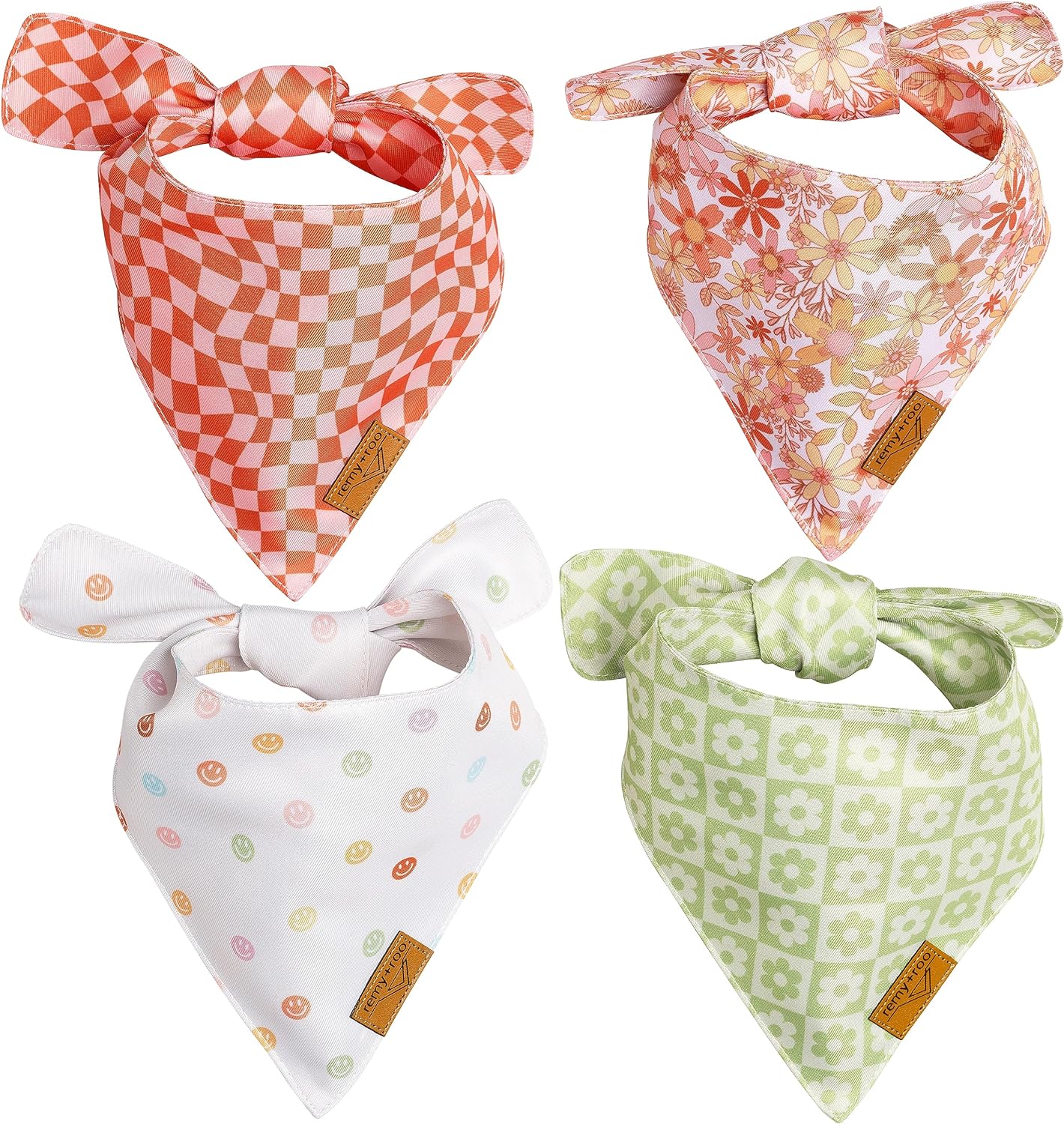 Remy+Roo Large Spring Dog Bandanas - 4 Pack Daisy Set | Premium Durable Adjustable Polyester Fabric | Patented Shape Girl Dog Bandana, Trendy Pattrens, Floral Dog Bandana