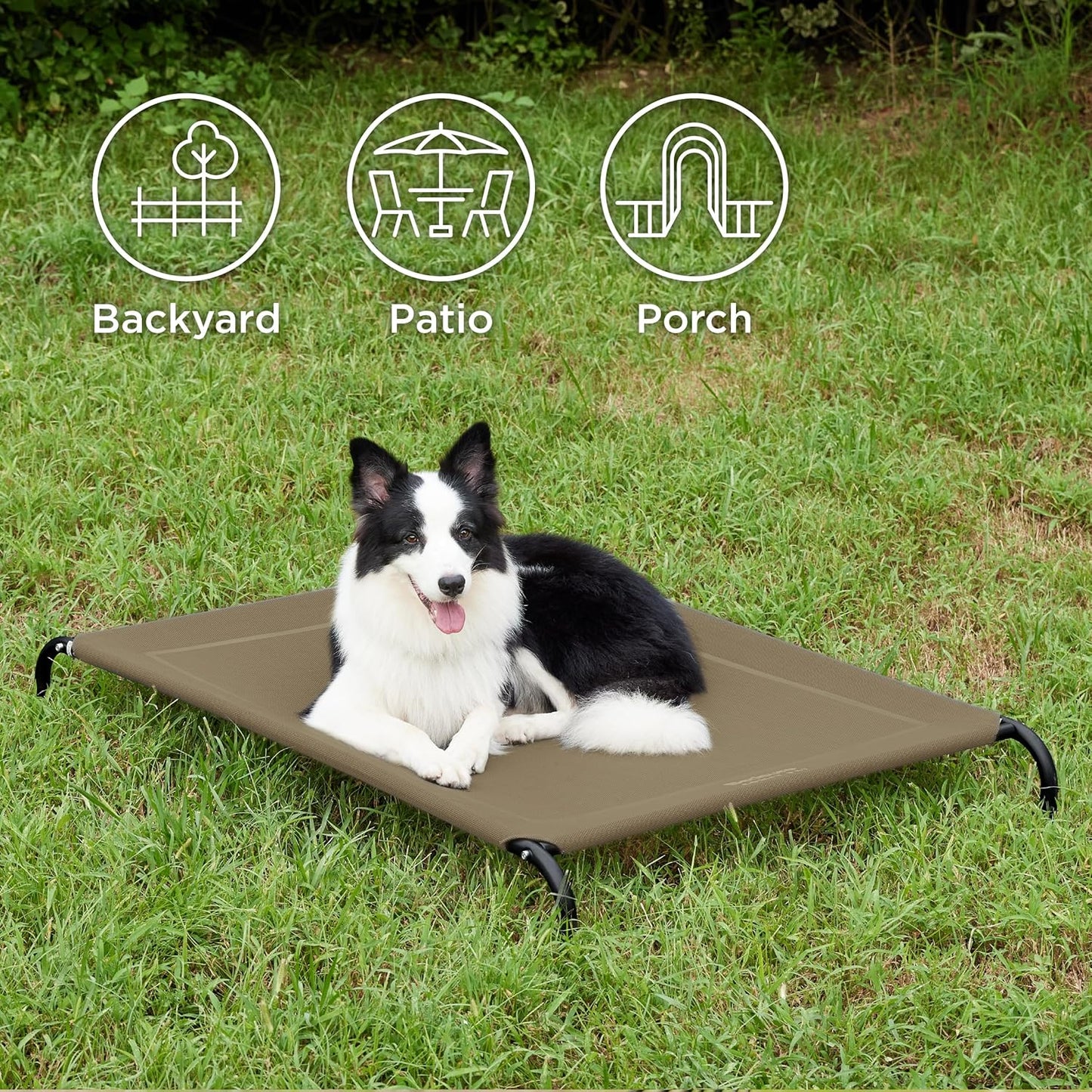 Bedsure Outdoor Elevated Dog Bed Large Sized Dog, Portable Indoor & Outdoor Cooling Raised Cot Pet Hammock Bed with Skid-Resistant Feet, Frame with Breathable Mesh, Brown, 49 inches